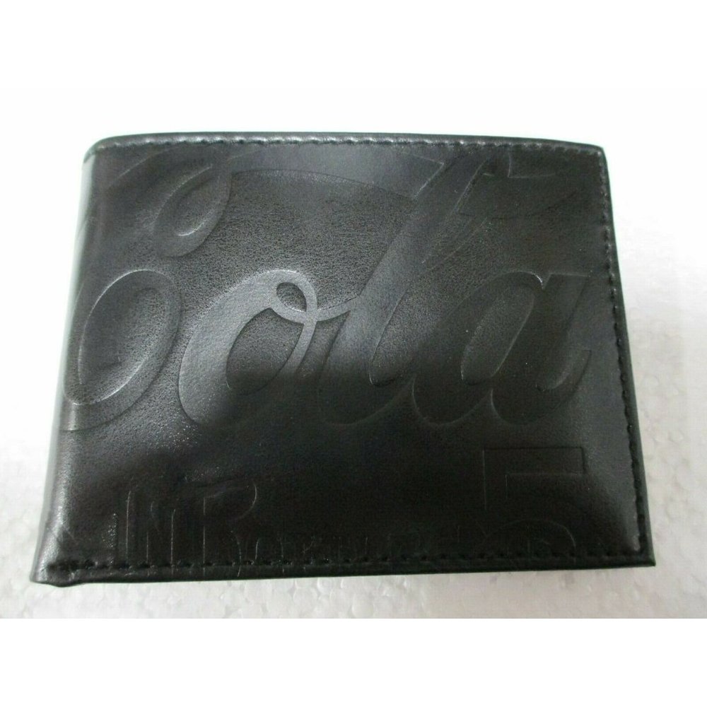 Coca-Cola Black Bifold Wallet Black Stitching Embossed Logo